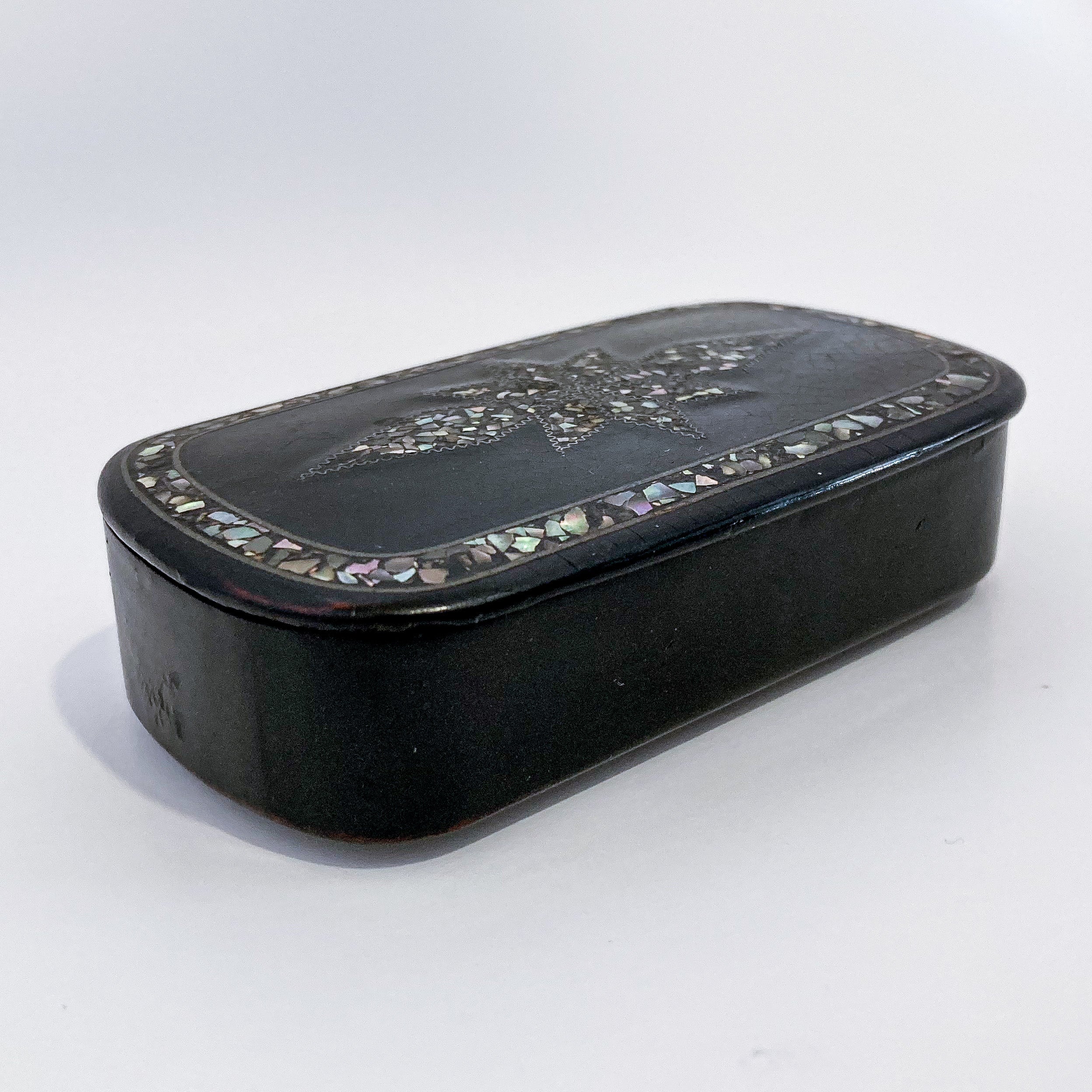 19th Century Antique Abalone Shell Inlay Papier-Mache English Trinket Box - Image 14