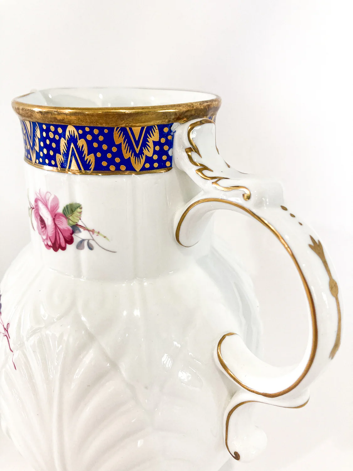 Set of Three Vintage Caughley Floral Painted Mask Head Porcelain Pitcher Jugs - Image 6