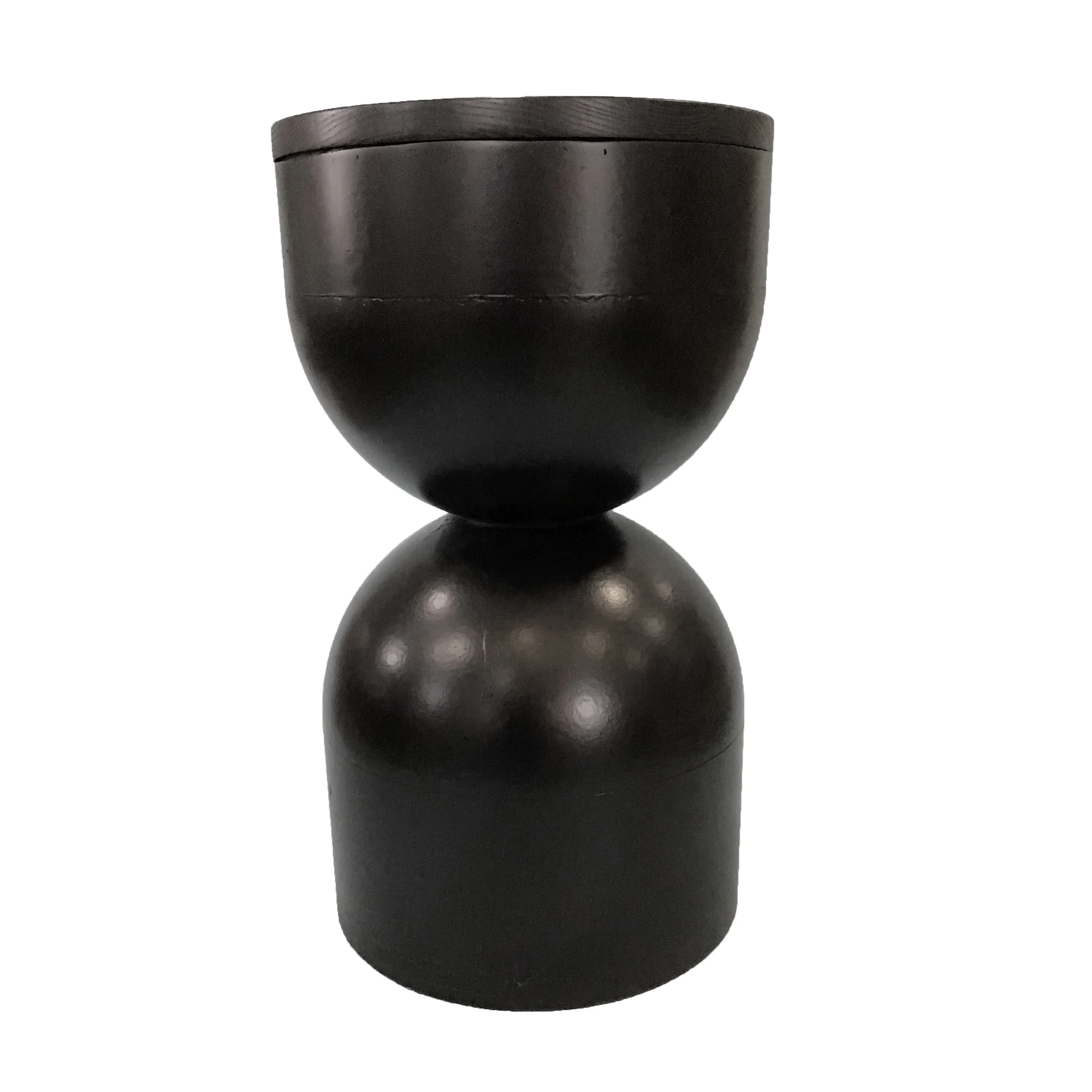 Repurposed Vintage Black Fiberglass Wood Top Hourglass Accent Side Table - Image 7