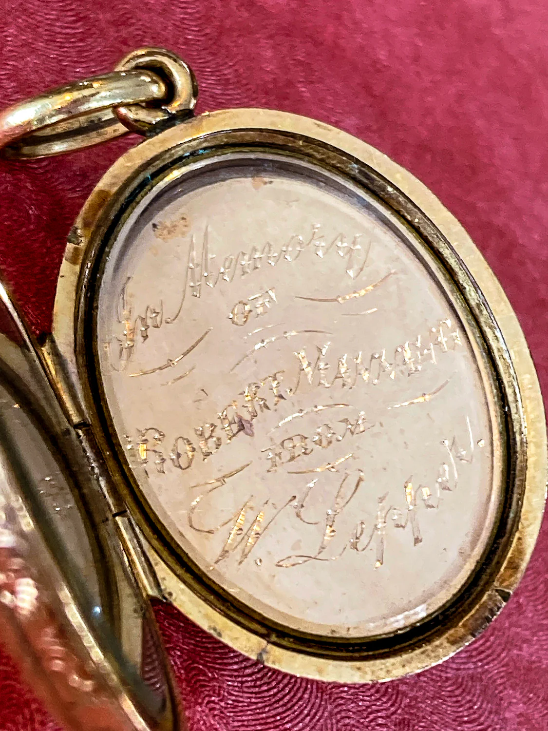 Antique Gold Filled Oval Floral Engraved Mourning Hair Locket Pendant - Image 3