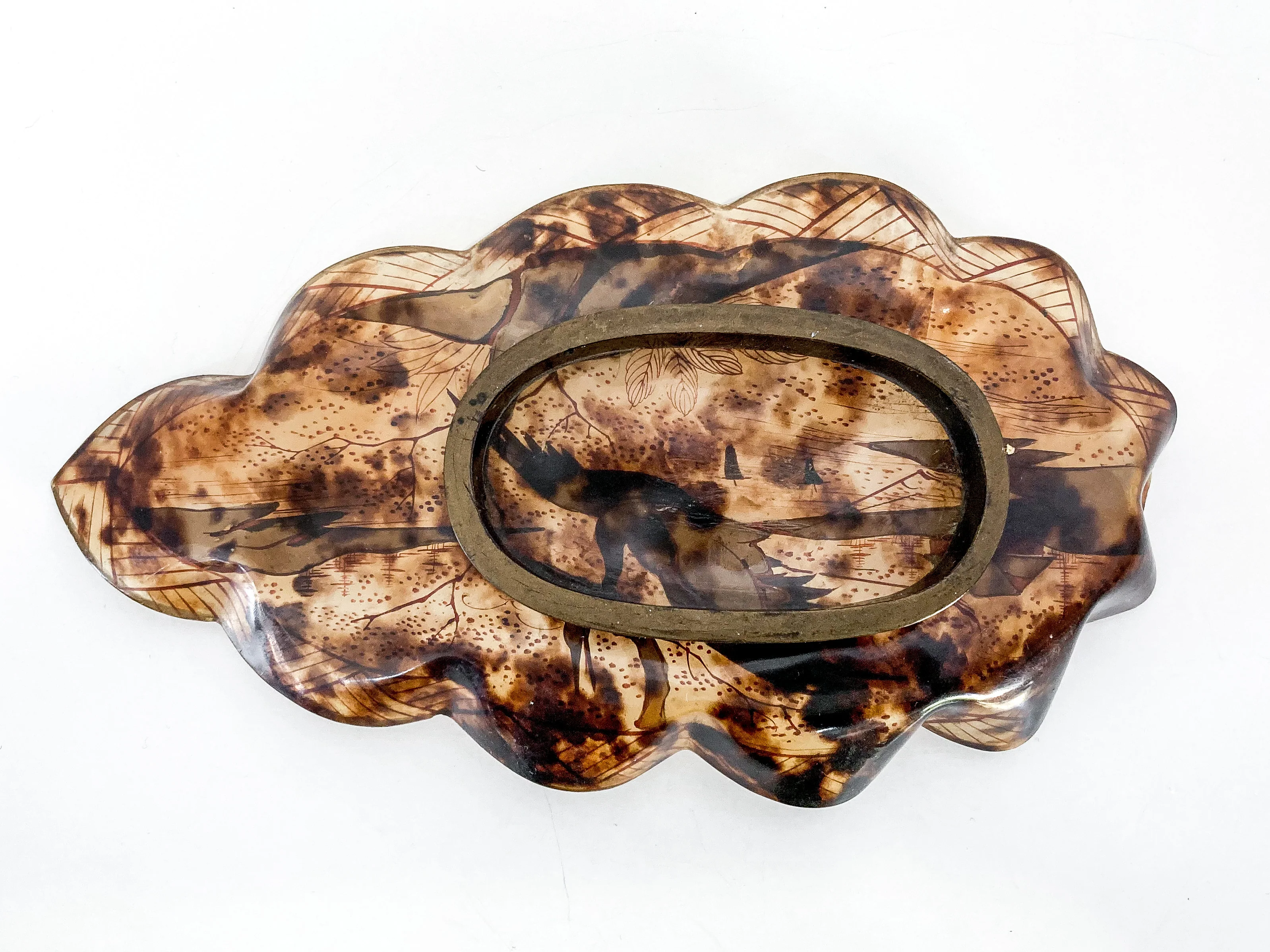 Antique Leaf Shape Gilt Crane Tortoise Shell Lacquer Dish Japanese Tray - Image 12