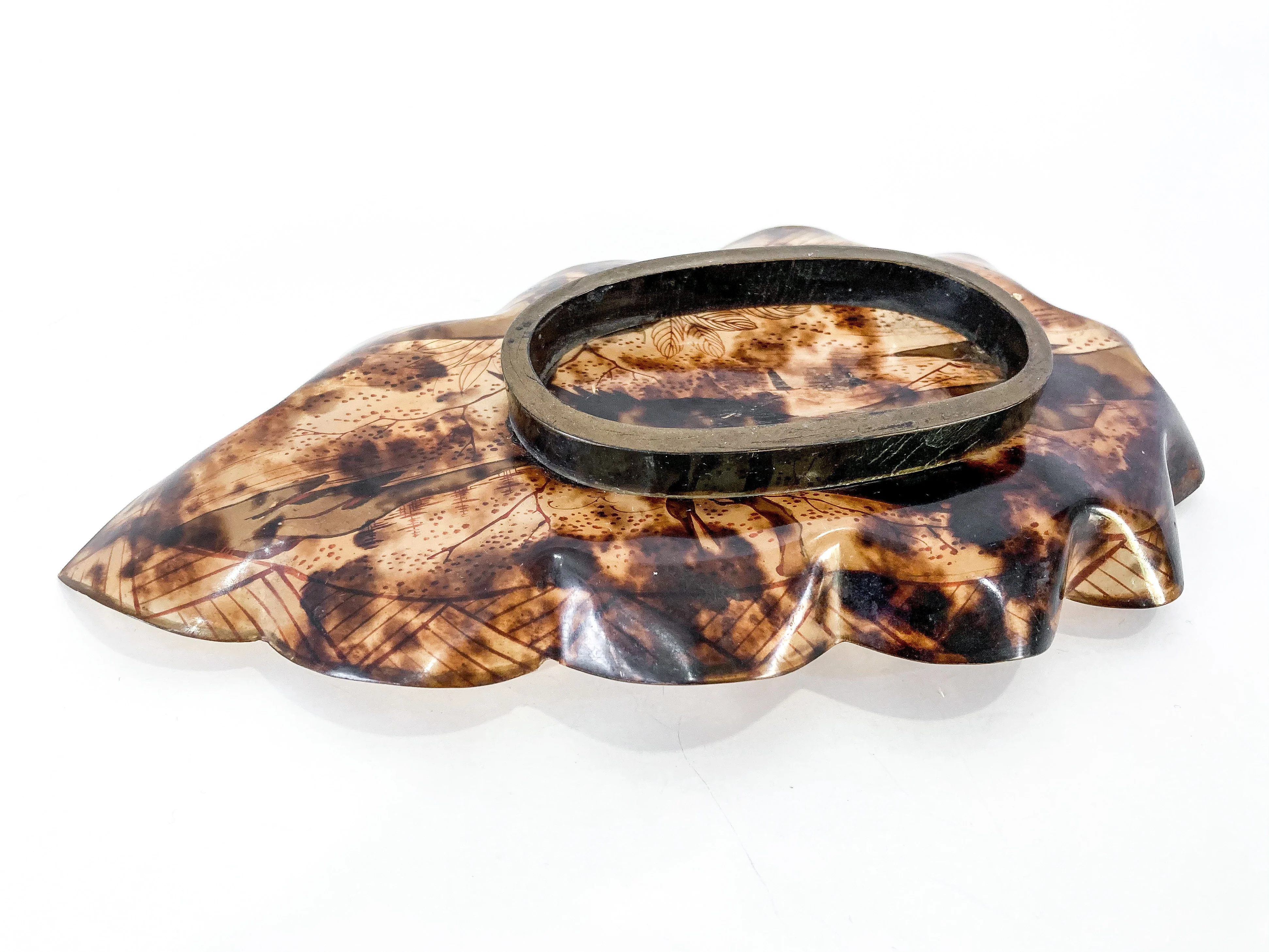 Antique Leaf Shape Gilt Crane Tortoise Shell Lacquer Dish Japanese Tray - Image 13