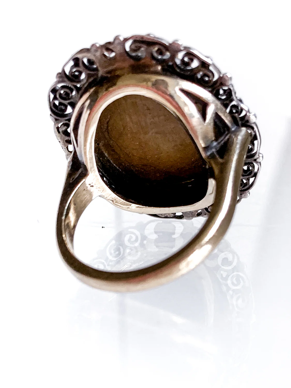 Antique Victorian Gold Sterling Silver Filigree Lava Stone Cameo Ring - Image 21