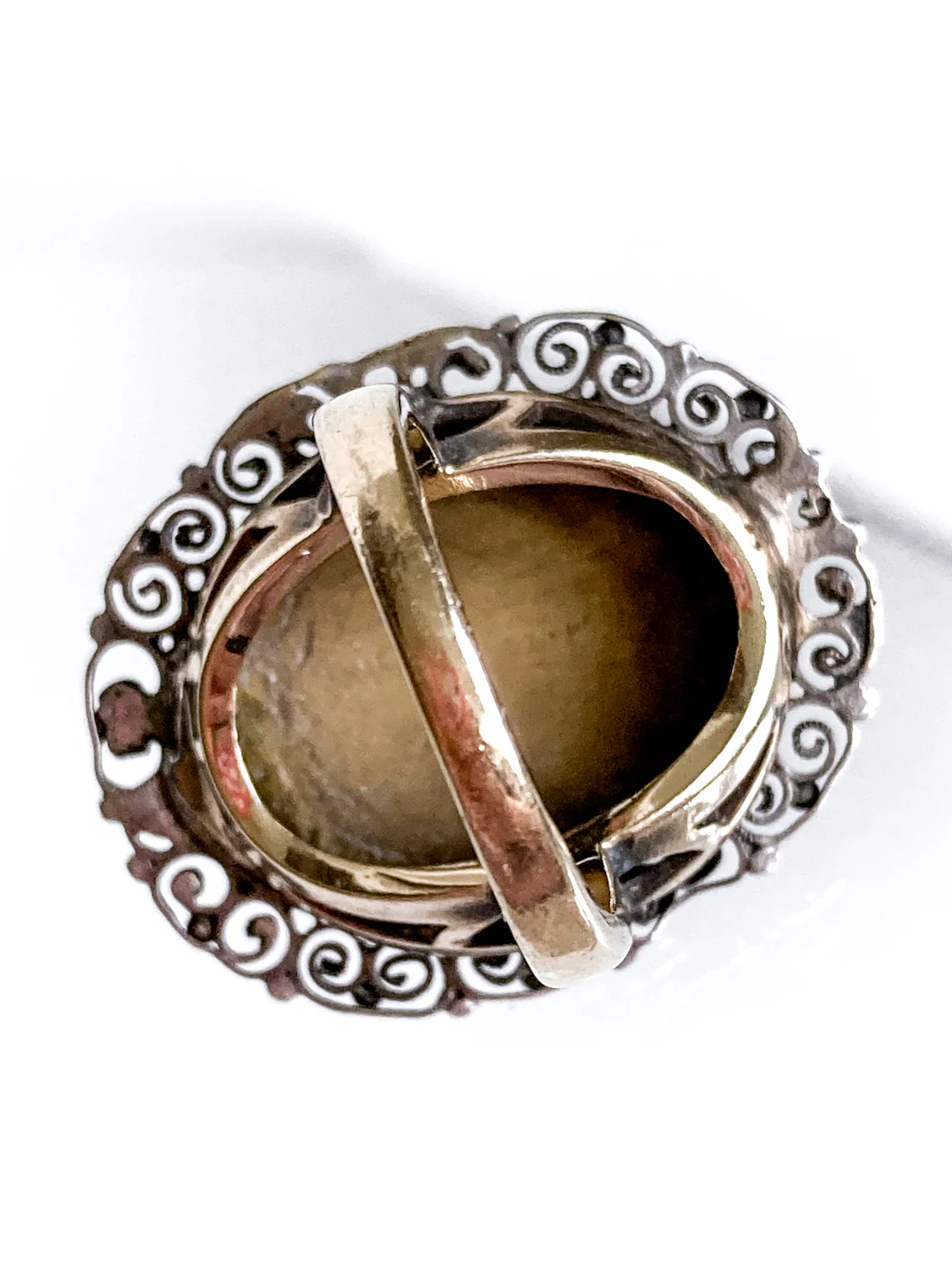 Antique Victorian Gold Sterling Silver Filigree Lava Stone Cameo Ring - Image 23
