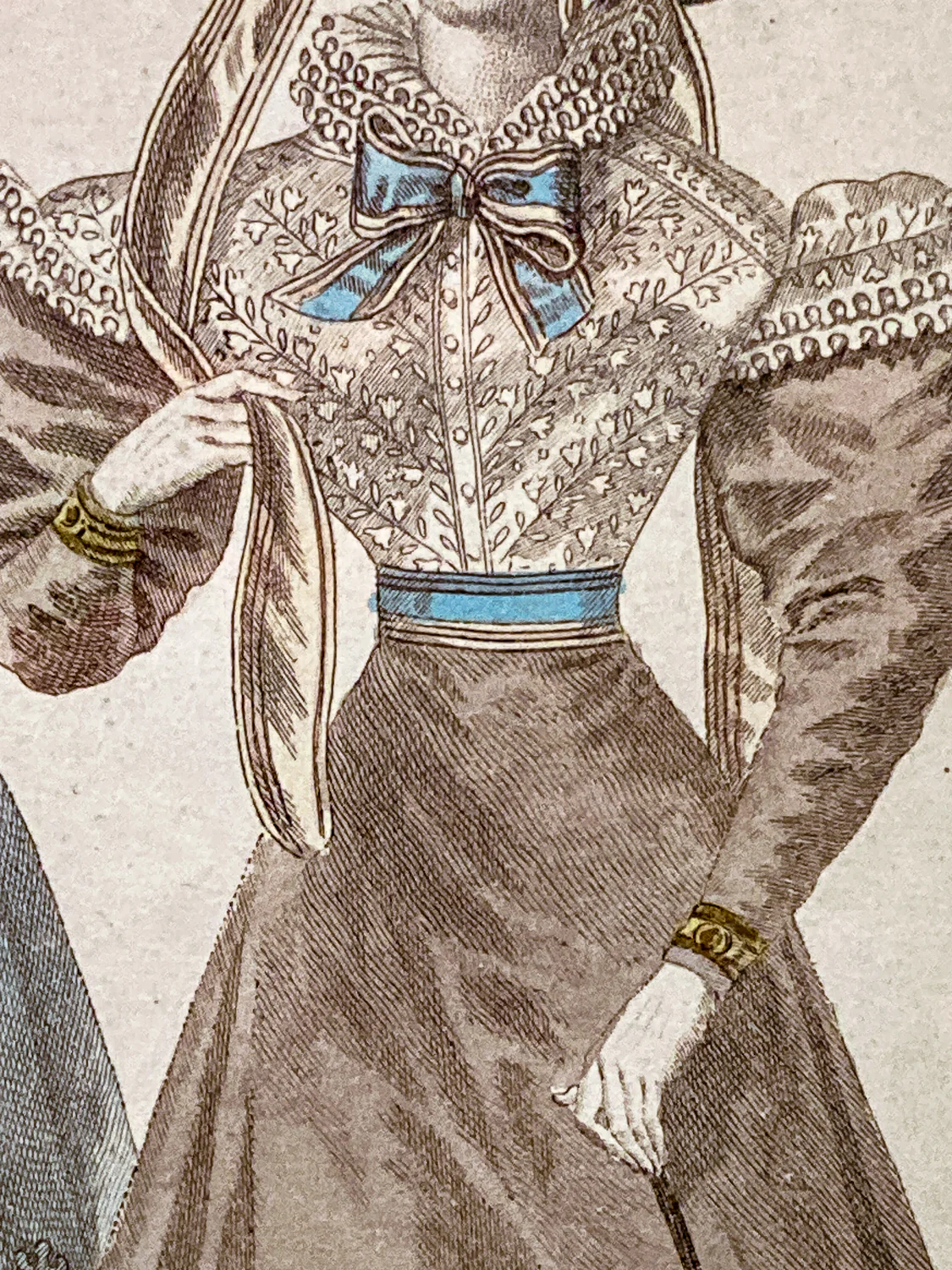 Framed Antique French 19th Century 1827 Parisian Fashion Plate Print - Image 9