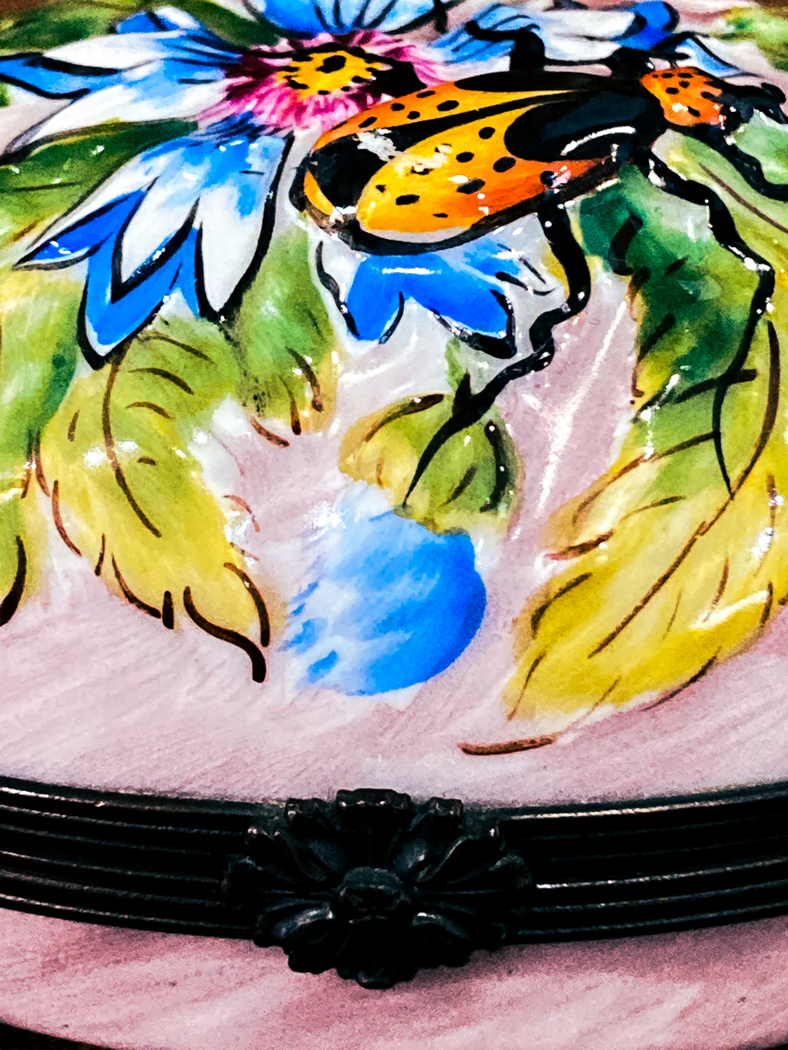 Limoges France Floral Beetle Pink Glass Style Oval Porcelain Pillbox - Image 23