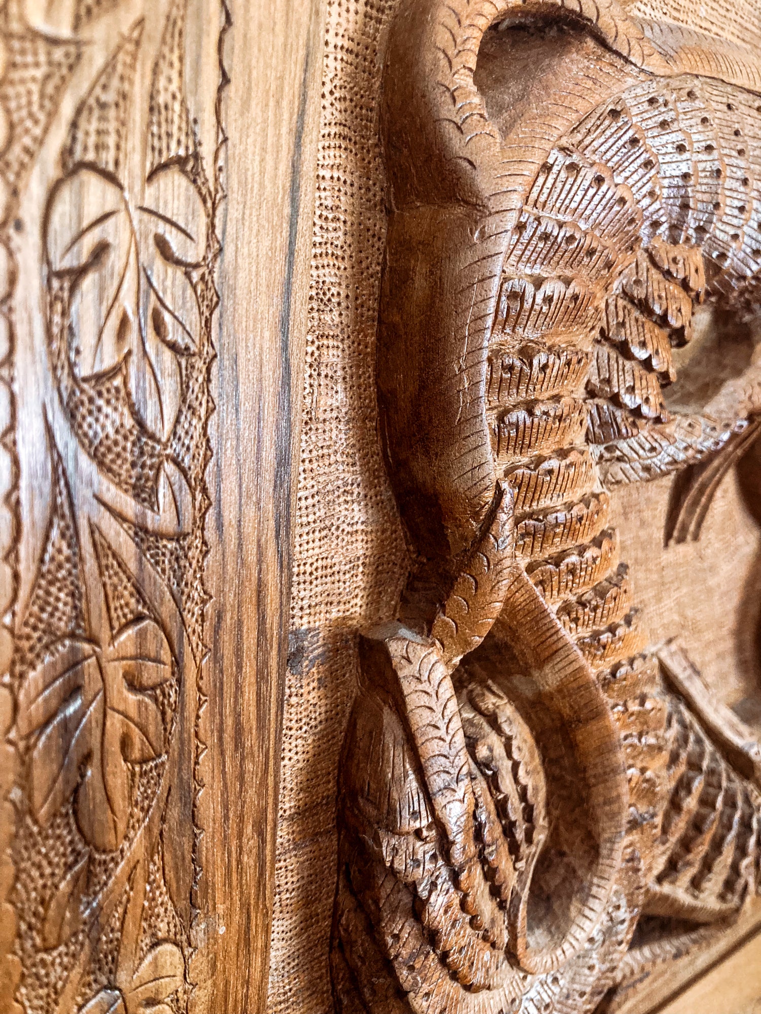 Pair of Intricately Hand Carved Relief Serpent Dragon Teak Wood Plaques - Image 7