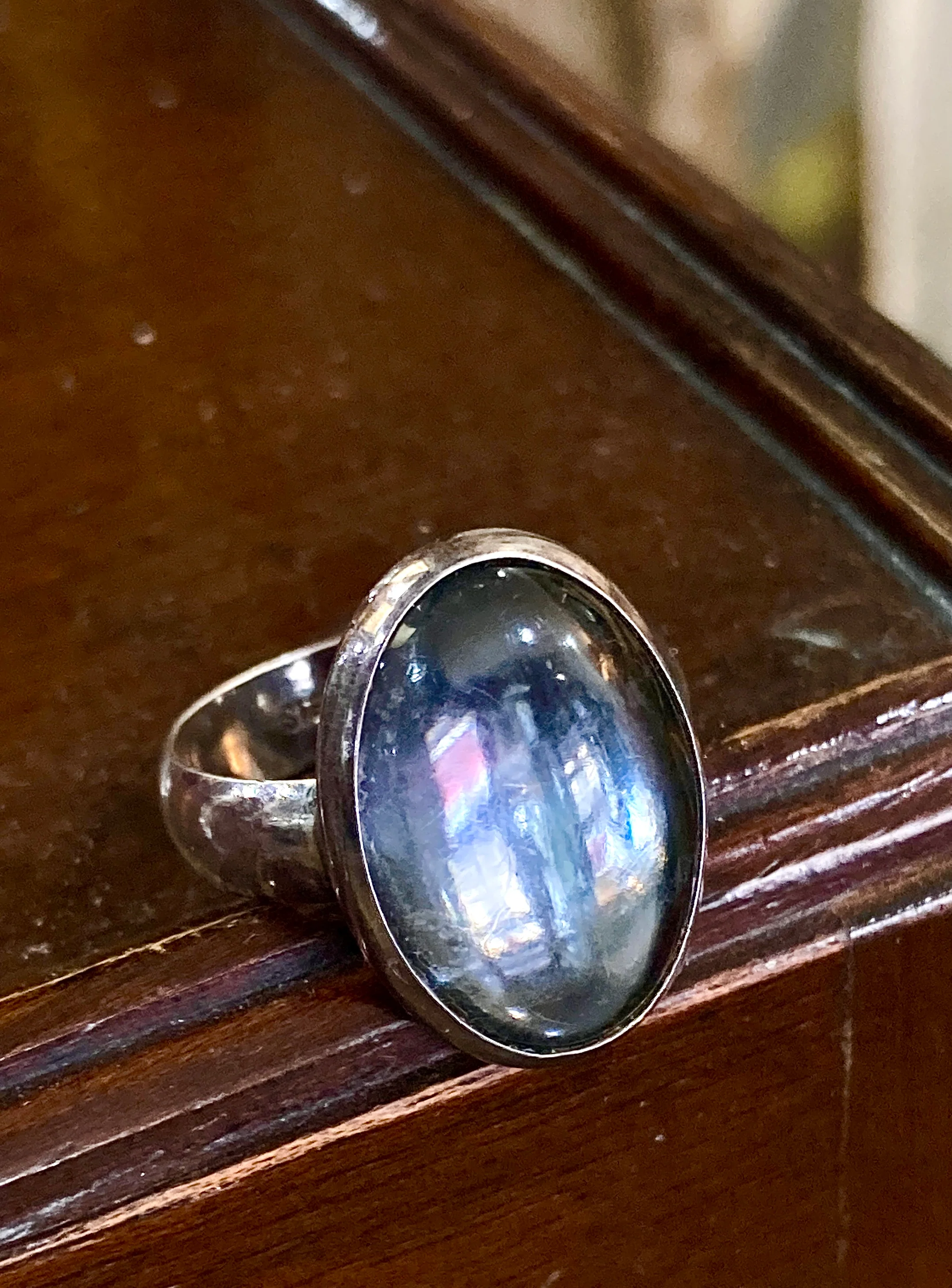 Sterling Silver Oval Moody Midnight Timeless Glass Cabochon Ring - Image 3