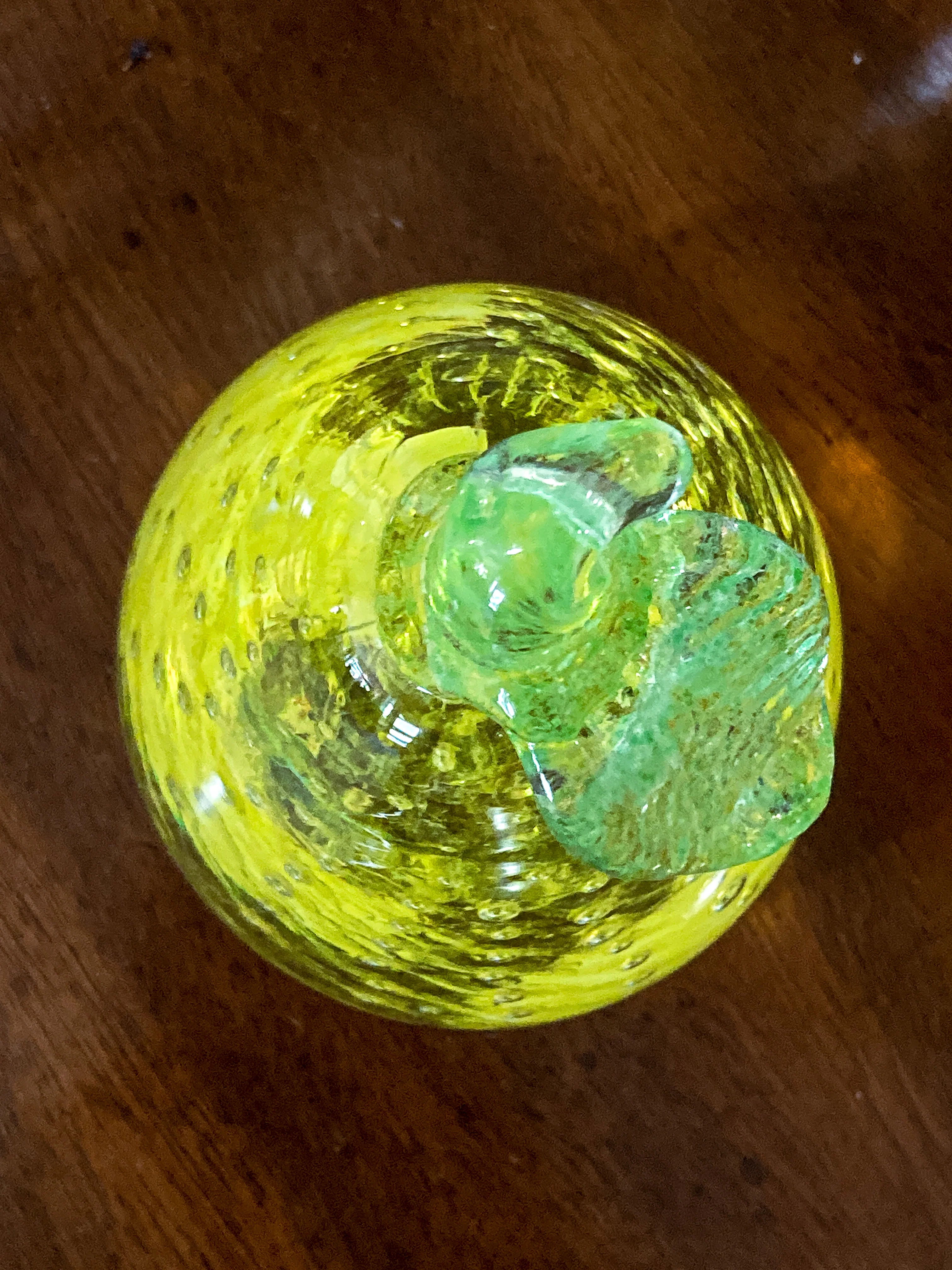 Colorful Unsigned Blown Bubble Glass Yellow Pear Fruit Paperweight - Image 8
