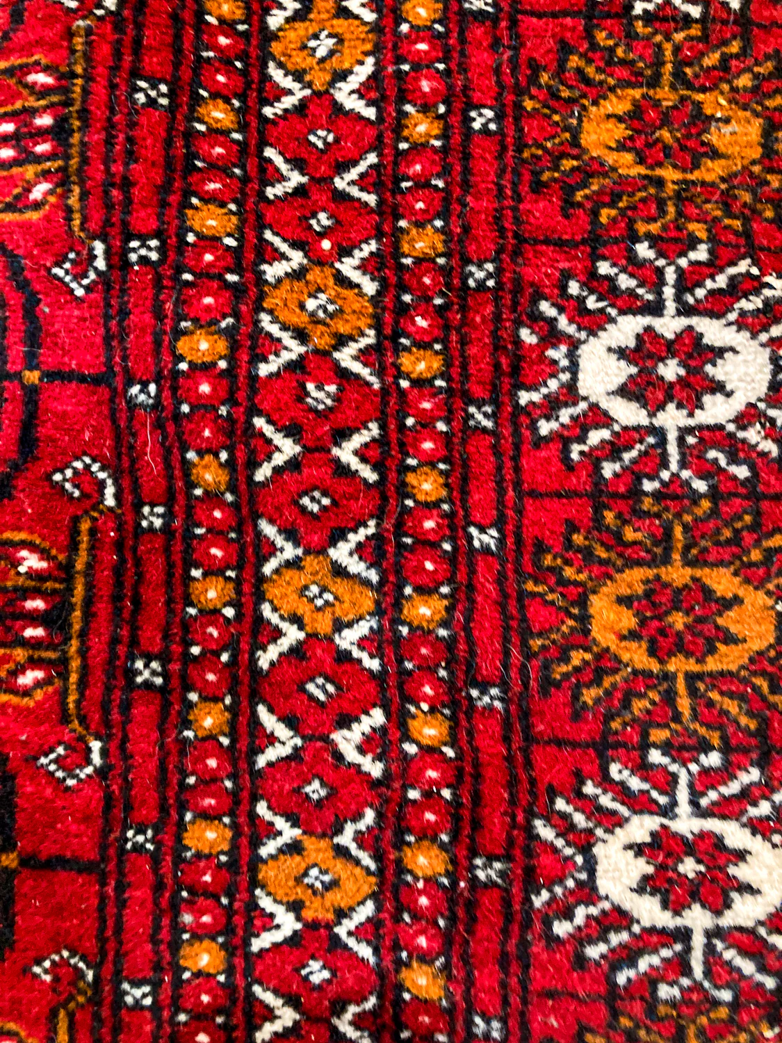 Vintage 1960s Red Orange Pakistan Hand Woven Wool 8x5 ft Area Rug - Image 6