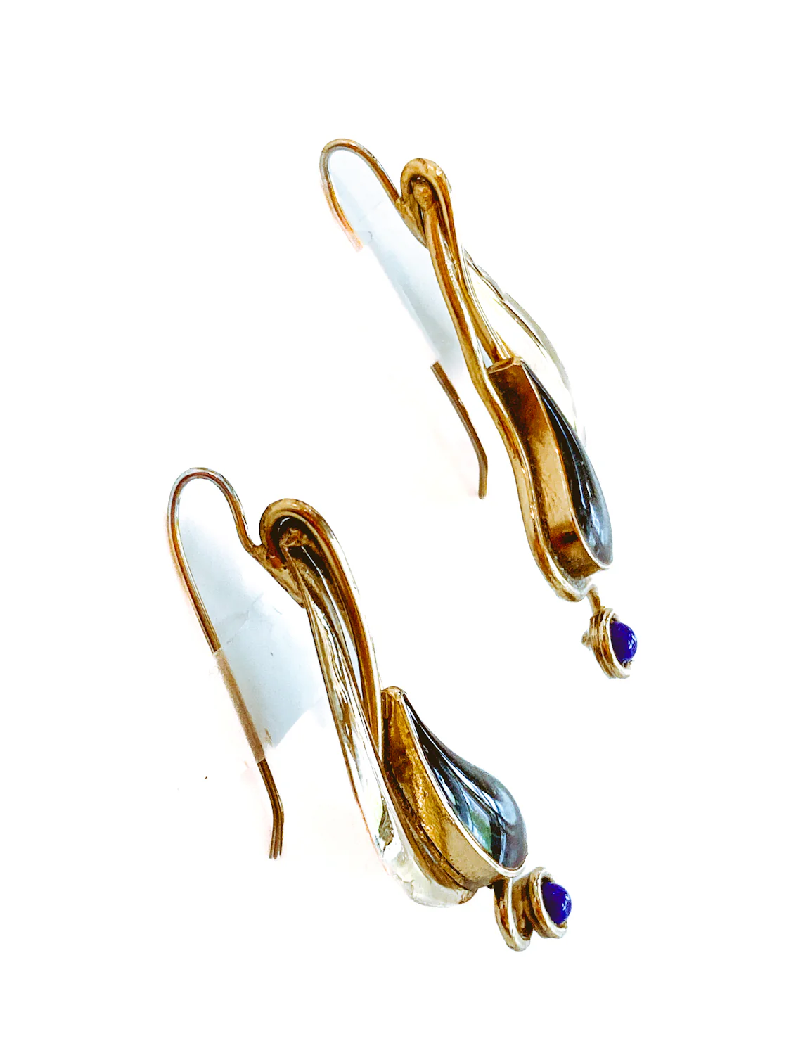 Vintage Abstract Gold Silver Tear Drop Green Blue Accent Drop Earrings - Image 16