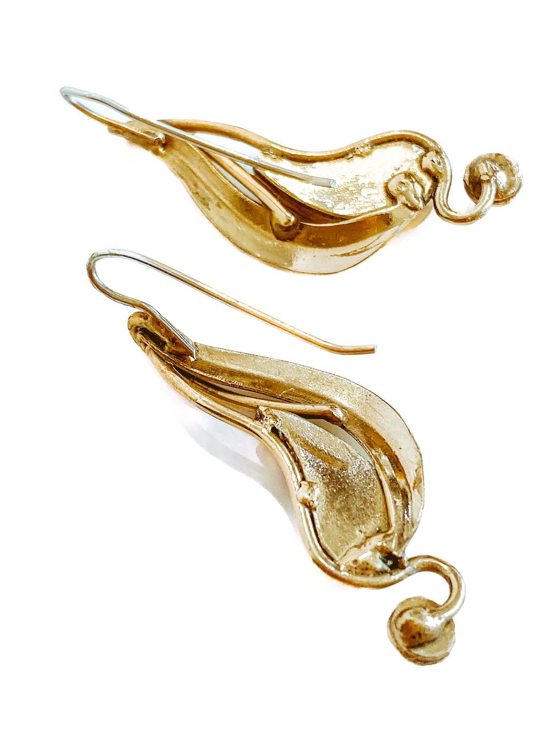 Vintage Abstract Gold Silver Tear Drop Green Blue Accent Drop Earrings - Image 18