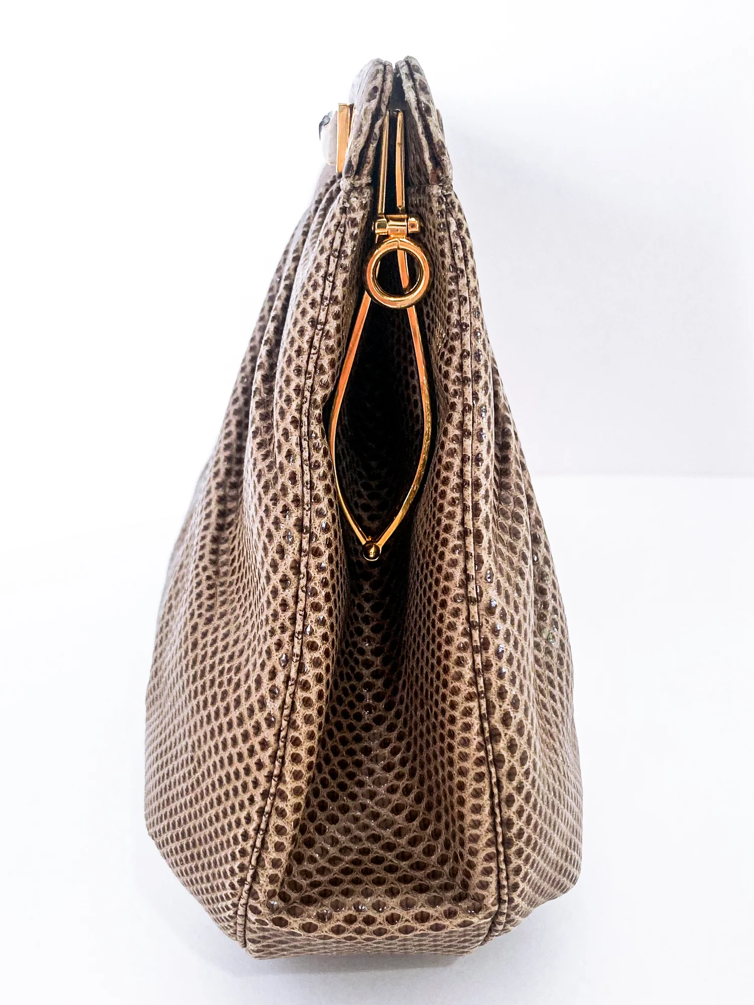 Vintage Judith Leiber Horn Lizard Leather Beige Handbag Clutch Crossbody Purse - Image 14
