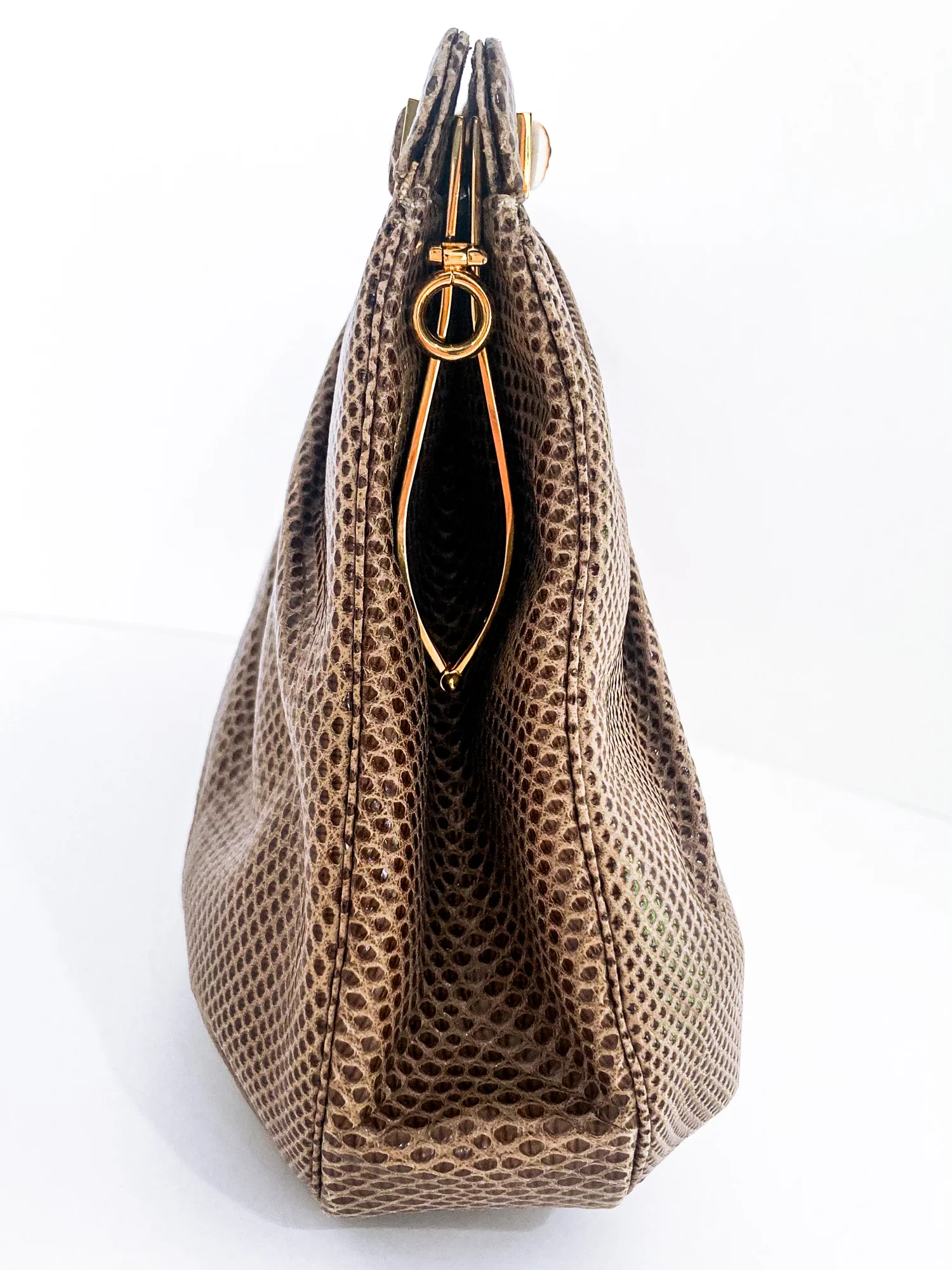 Vintage Judith Leiber Horn Lizard Leather Beige Handbag Clutch Crossbody Purse - Image 15