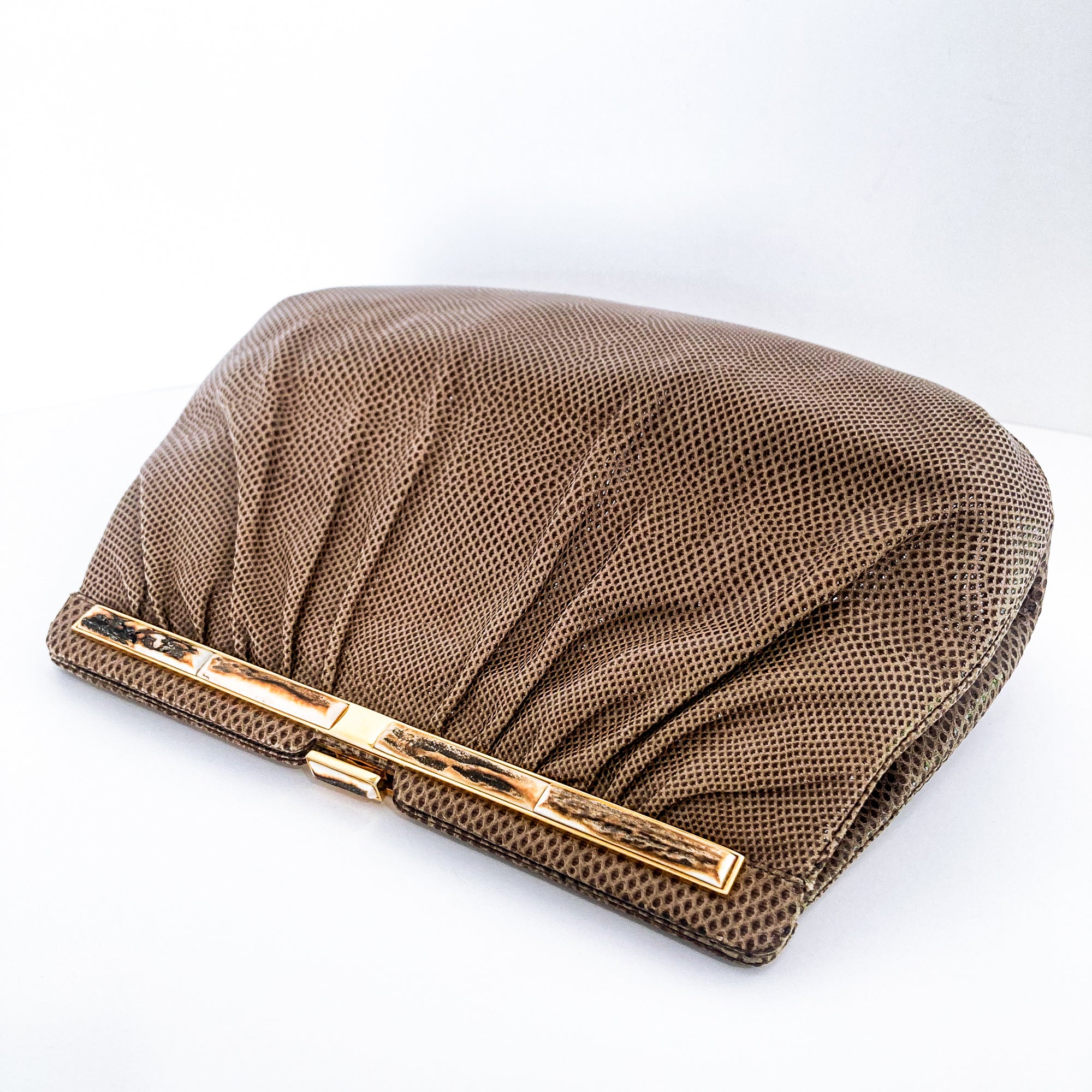 Vintage Judith Leiber Horn Lizard Leather Beige Handbag Clutch Crossbody Purse - Image 16