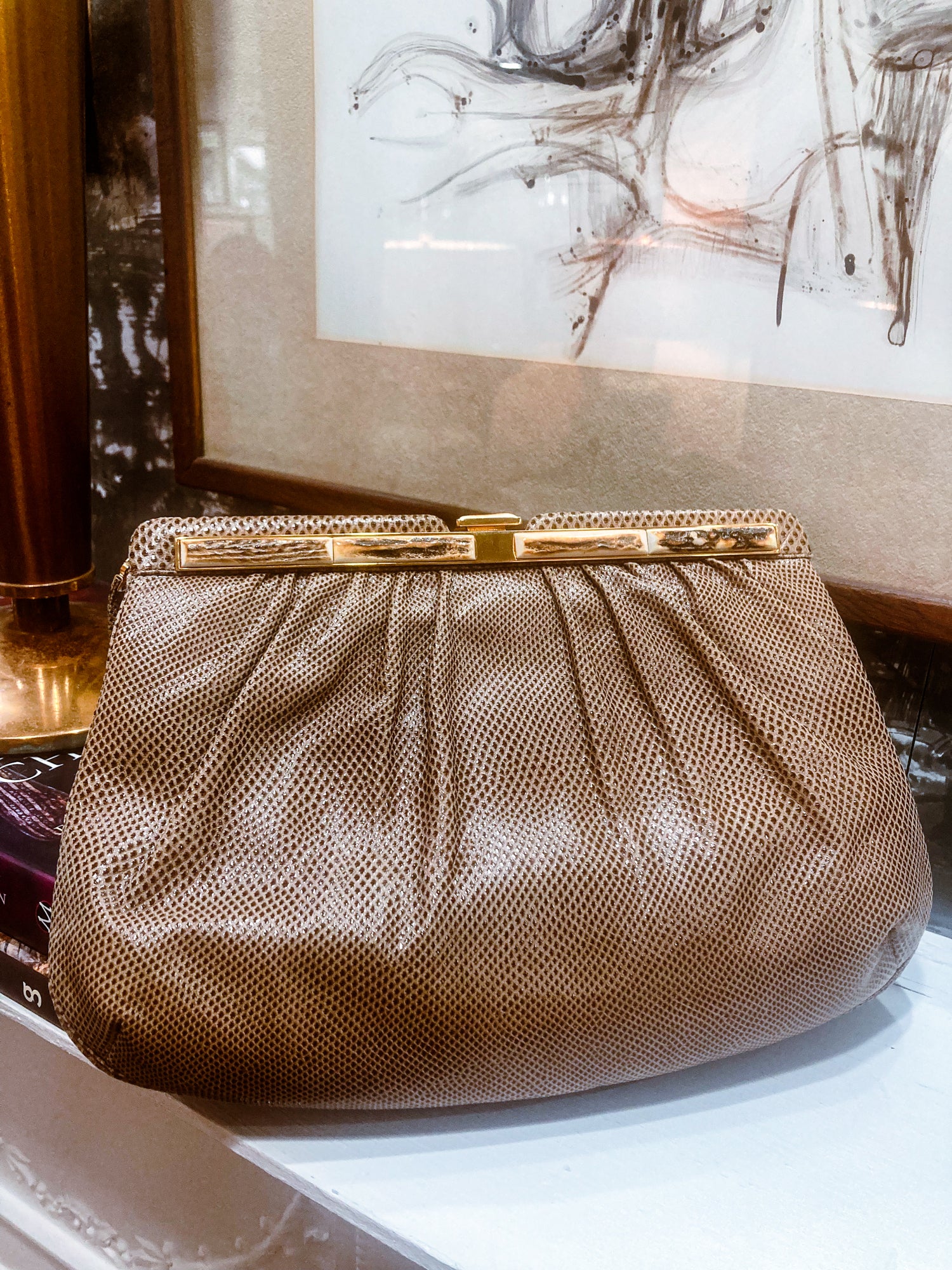 Vintage Judith Leiber Horn Lizard Leather Beige Handbag Clutch Crossbody Purse - Image 24