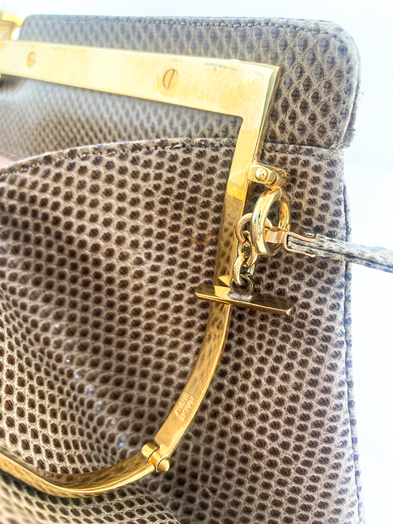 Vintage Judith Leiber Horn Lizard Leather Beige Handbag Clutch Crossbody Purse - Image 34
