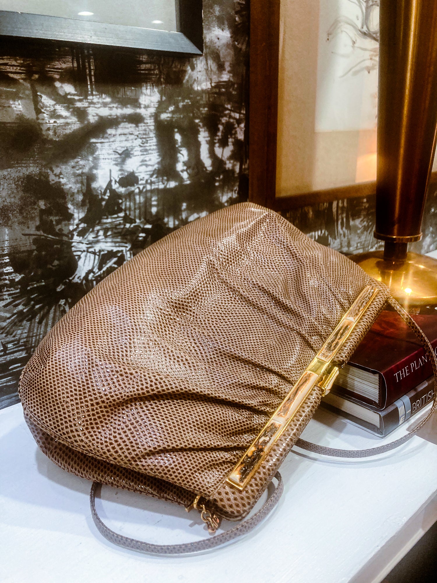 Vintage Judith Leiber Horn Lizard Leather Beige Handbag Clutch Crossbody Purse - Image 39